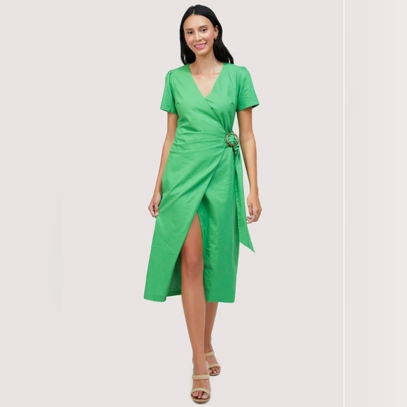 NWT $158 Anthropologie Small Green Wrap Midi Dress - Picture 4 of 17